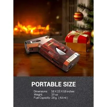 Butane Torch Lighter with V Cutter, Windproof Jet Flame Lighter Torch Refill, Adjustable Refillable Butane Lighter Gifts for Men, with Fuel Window, Butane not Include