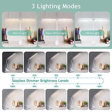 deaunbr LED Reading Light with Clip, Desk Lamp 48 LEDs 2600mAh Battery USB Rechargeable Book Lights Stepless Adjustable Brightness Eye Protection Flexible Table Lamps for Bed Headboard, Home, Office