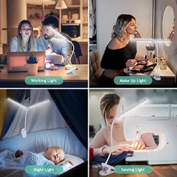 deaunbr LED Reading Light with Clip, Desk Lamp 48 LEDs 2600mAh Battery USB Rechargeable Book Lights Stepless Adjustable Brightness Eye Protection Flexible Table Lamps for Bed Headboard, Home, Office