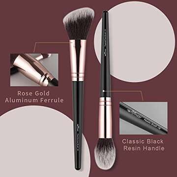 Anmor Contour and Highlighter Brush Set, Premium 2PCs Blush Bronzer Face Makeup Brush Kit, Perfect for Cheek Nose Blending Contouring
