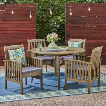 Contemporary 5 Piece Outdoor Dining Set with Cushions
