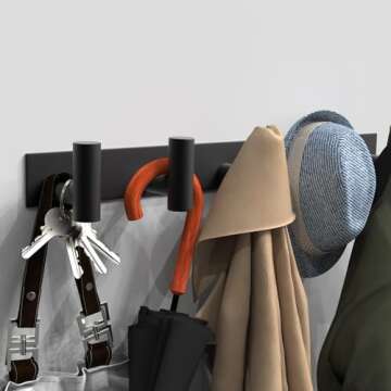 VAEHOLD Black Hat and Coat Wall Mount Rack 5 Hooks for Robes, Bags, Keys, and Towels Bathroom Towel ...