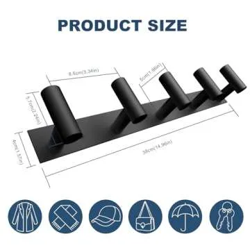 VAEHOLD Black Wall Mount Rack 5 Hooks Stylish Organizer