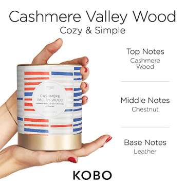 KOBO Cashmere Valley Wood Candle (11 oz) | 100% Pure Soy Candle | All Natural Scented Candle, Hand-Poured in USA | 80 Hour Long Burning Candles | Scented Candles for Home