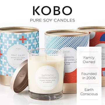 KOBO Cashmere Valley Wood Candle (11 oz) | 100% Pure Soy Candle | All Natural Scented Candle, Hand-Poured in USA | 80 Hour Long Burning Candles | Scented Candles for Home