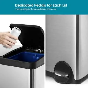Home Zone Living 15.8 Gallon Kitchen Trash Can, Dual Removable Liners for Recycling and Trash, Wide Stainless Steel Shape (7.9 + 7.9 for 15.8 Gallon Total)