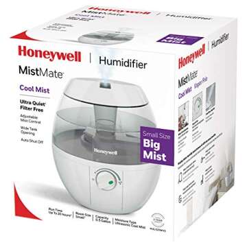 Honeywell HUL520W MistMate Ultrasonic Cool Mist Humidifier, White – Cool Mist Humidifier for Bedroom, Home or Office