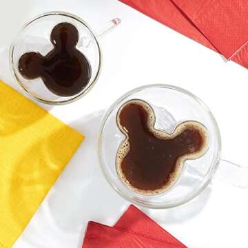 JoyJolt Disney Mickey Mouse 3D Coffee Cups 10oz. Glass Cups Set of 2 Insulated Double Wall Glass Cof...