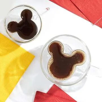 JoyJolt Disney Mickey Mouse 3D Coffee Cups 10oz. Glass Cups Set of 2 Insulated Double Wall Glass Cof...