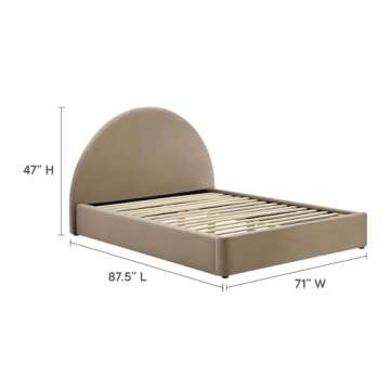 Modway Resort Queen Size Platform Bed with Arch Shaped Round Headboard in Taupe, Upholstered Velvet ...