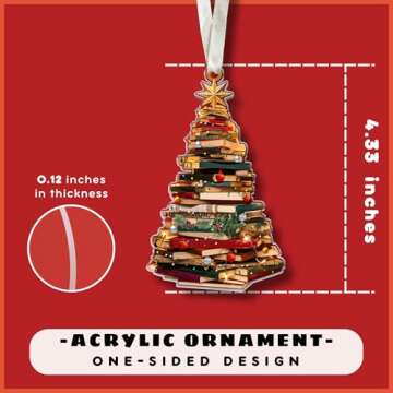 Book Ornaments for Christmas Tree, Book Lover Christmas Ornaments - Gifts for Book Lovers, Book Love...