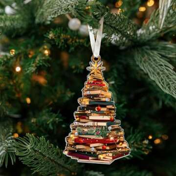 Book Ornaments for Christmas Tree, Book Lover Christmas Ornaments - Gifts for Book Lovers, Book Lovers Gifts - Book Ornament, Book Lover Ornament, Librarian Ornament - Acrylic Christmas Ornaments