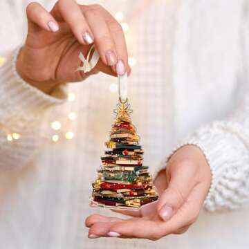 Book Ornaments for Christmas Tree, Book Lover Christmas Ornaments - Gifts for Book Lovers, Book Lovers Gifts - Book Ornament, Book Lover Ornament, Librarian Ornament - Acrylic Christmas Ornaments