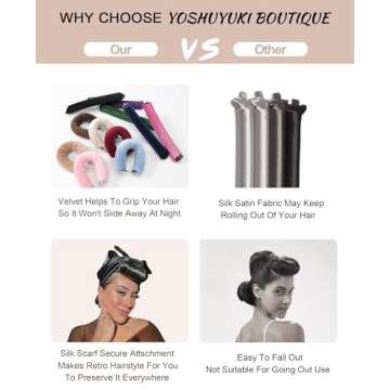 YOSHUYUKI Velvet Overnight Heatless Curlers for All Hair Types