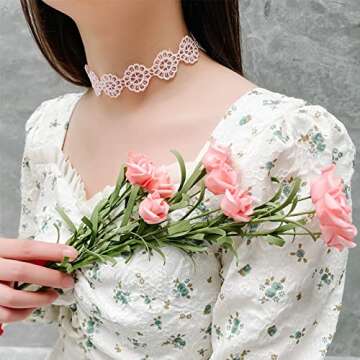 MILAKOO Lace Choker Set for Women 10Pcs Assorted Colorful Boho Necklace Tattoo Flower Ribbon Chokers