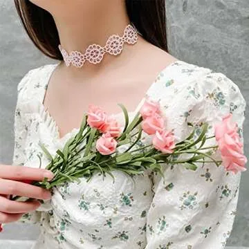 MILAKOO Lace Choker Set for Women 10Pcs Assorted Colorful Boho Necklace Tattoo Flower Ribbon Chokers