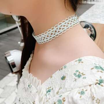 MILAKOO Lace Choker Set for Women 10Pcs Assorted Colorful Boho Necklace Tattoo Flower Ribbon Chokers
