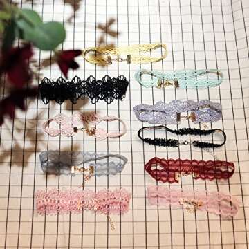 MILAKOO Lace Choker Set for Women 10Pcs Assorted Colorful Boho Necklace Tattoo Flower Ribbon Chokers