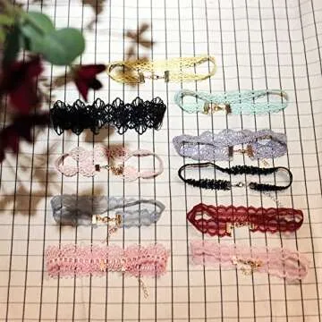 MILAKOO Lace Choker Set for Women 10Pcs Assorted Colorful Boho Necklace Tattoo Flower Ribbon Chokers