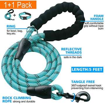 Ladoogo Reflective Dog Collar with Bonus Leash - Comfortable & Durable Dog Collar for All Sizes