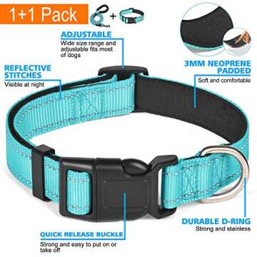 Ladoogo Reflective Dog Collar with Bonus Leash - Comfortable & Durable