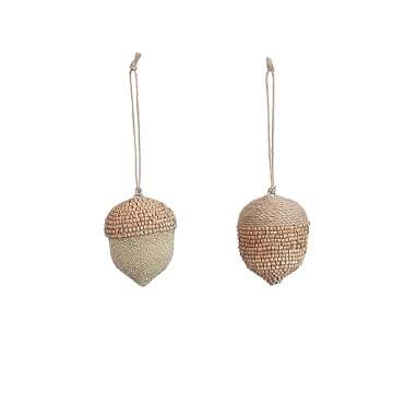 Creative Co-Op Jute and Wood Acorn Ornaments Set of 2