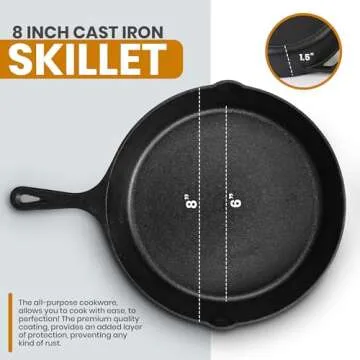 Utopia Kitchen 8 Inch Cast Iron Skillet - Pre Seasoned for Versatile Cooking