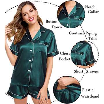 LecGee Womens Pajamas Set Silk Satin Sleepwear Short Sleeve Nightwear Button Down Pj Lounge