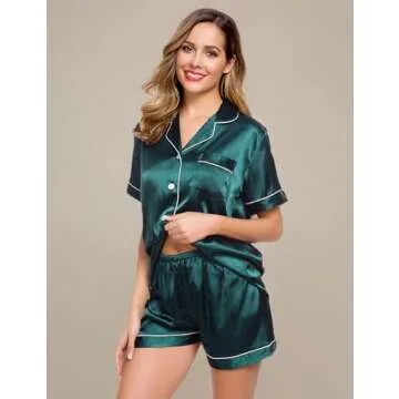 LecGee Womens Pajamas Set Silk Satin Sleepwear Short Sleeve Nightwear Button Down Pj Lounge
