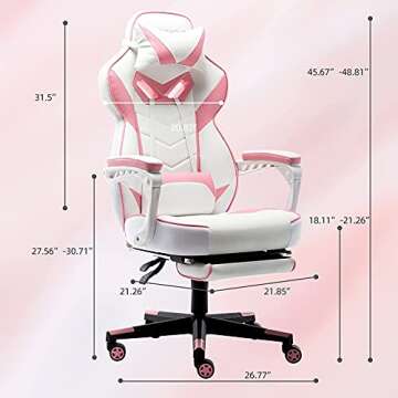 Bonzy Home Gaming Chair, Ergonomic Pink PU Leather Recliner