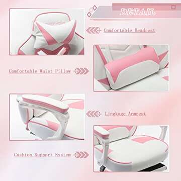 Bonzy Home Gaming Chair, Ergonomic Pink PU Leather Recliner
