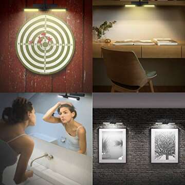 LUXSWAY Picture Lights for Paintings,Rechargeable Battery Wireless Art Light with Remote Control,Dimmable and Timer Off Display Light with Rotatable Light Tube for Portrait,Dart Board,Gallery,Portrait