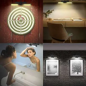 LUXSWAY Picture Lights for Paintings,Rechargeable Battery Wireless Art Light with Remote Control,Dimmable and Timer Off Display Light with Rotatable Light Tube for Portrait,Dart Board,Gallery,Portrait