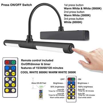 LUXSWAY Picture Lights for Paintings,Rechargeable Battery Wireless Art Light with Remote Control,Dimmable and Timer Off Display Light with Rotatable Light Tube for Portrait,Dart Board,Gallery,Portrait