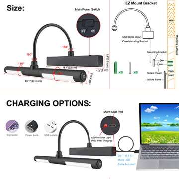LUXSWAY Picture Lights for Paintings,Rechargeable Battery Wireless Art Light with Remote Control,Dimmable and Timer Off Display Light with Rotatable Light Tube for Portrait,Dart Board,Gallery,Portrait