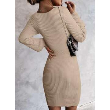 Sidefeel Sweater Dress for Women 2024 Fall Casual Long Sleeve V Neck Ribbed Sweaters Sexy Bodycon Kn...