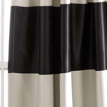 Lush Decor Montego Striped Window Curtains Panel Set for Living Room, Dining Room, Bedroom (Pair), 84” x 52”, Black