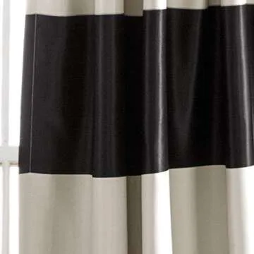 Lush Decor Montego Striped Window Curtains Panel Set for Living Room, Dining Room, Bedroom (Pair), 84” x 52”, Black