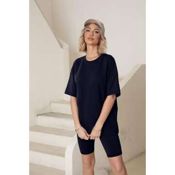 Simplee Womens 2 Piece Sets Summer Outfits Two Piece Lounge Matching Set Oversized Shirts Biker Shorts 2024 Casual Tracksuit(Black,Small)