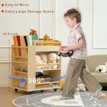 kidi house Wooden Art Cart, Birch Craft Cart with Wheels, Multi-Functional Mobile 3-Tier Art Cart Or...