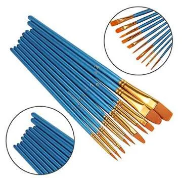 Suproot Paint Brushes Set, 10pcs Paintbrushes Flat/Shader Tip for Watercolor, Oil, Acrylic Painting and Craft, Nail, Face Paint (Blue Brush) (Suproot -2872A)