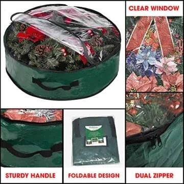 Propik Christmas Wreath Storage Bag 24" - Garland Holiday Container with Clear Window - Tear Resistant Fabric - 24" X 24" X 8" (Green)