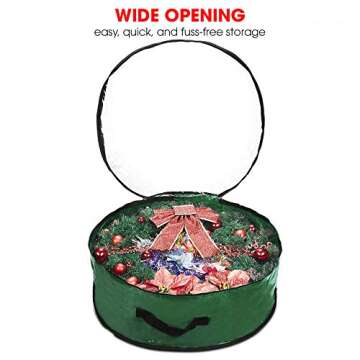 Propik Christmas Wreath Storage Bag 24" - Garland Holiday Container with Clear Window - Tear Resistant Fabric - 24" X 24" X 8" (Green)