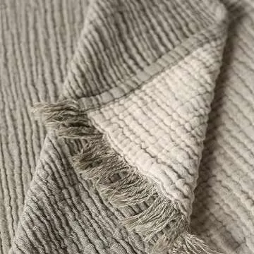 Cacala Muslin Throw Blanket – Muslin Blankets for Adults – Natural Cotton Throw Blankets for Bed and Sofa – Soft and Lightweight 4 Layers – All-Season Boho Throw (51" x 67", Green)