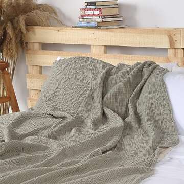 Cacala Muslin Throw Blanket – Muslin Blankets for Adults – Natural Cotton Throw Blankets for Bed and Sofa – Soft and Lightweight 4 Layers – All-Season Boho Throw (51" x 67", Green)