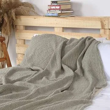 Cacala Muslin Throw Blanket – Muslin Blankets for Adults – Natural Cotton Throw Blankets for Bed and Sofa – Soft and Lightweight 4 Layers – All-Season Boho Throw (51" x 67", Green)