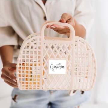 Personalized Jelly Bag - Bridesmaid Gift Bag, Easter Basket, Gift For Baby Shower, Plastic Straw Clutch, Easter Bags, Easter Baskets For Girls, Gift for Bachelorette Parties, Gift Bag Bridal Parties