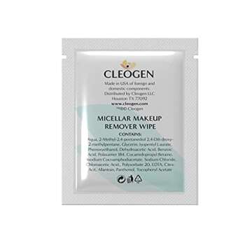 Cleogen Bi-Phase Micellar Makeup Remover Wipes - 30 Individually Wrapped Makeup Remover Wipes - Gentle Cleansing - Vitamin E - Travel Size - Alcohol and Paraben Free