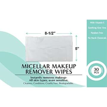 Cleogen Bi-Phase Micellar Makeup Remover Wipes - 30 Individually Wrapped Makeup Remover Wipes - Gentle Cleansing - Vitamin E - Travel Size - Alcohol and Paraben Free