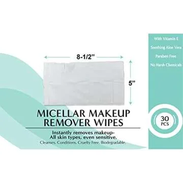 Cleogen Bi-Phase Micellar Makeup Remover Wipes - 30 Individually Wrapped Makeup Remover Wipes - Gentle Cleansing - Vitamin E - Travel Size - Alcohol and Paraben Free